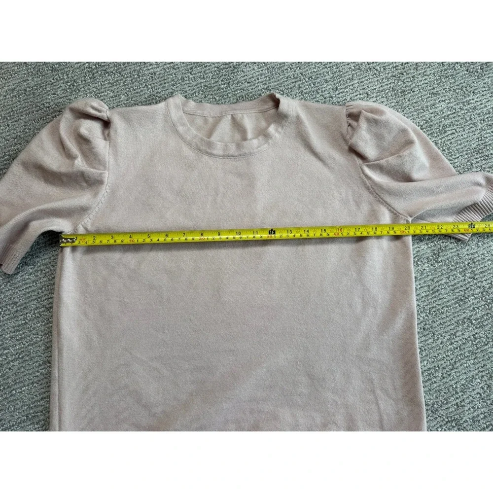 Women XL Blush Pink Puff Shoulder Crew Neck Knit Sweater 3/4 Sleeve Pullover